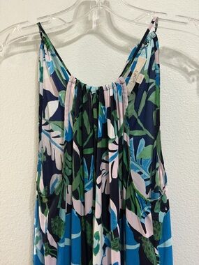 LOFT Multicolor Blue Green Floral-Print Dress